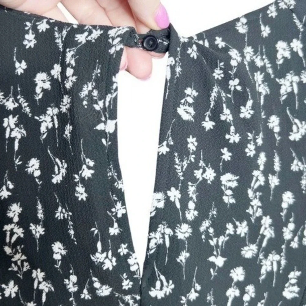 Lush Womens Black Floral Sprig Short Sleeve Keyhole Shift Dress Summer Size M‎